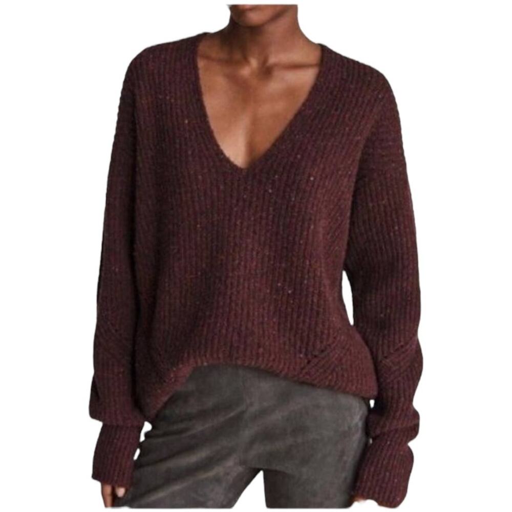 Rag & Bone NWOT Donegal Recycled Wool V Neck Sweater Size M Ribbed Knit Purple